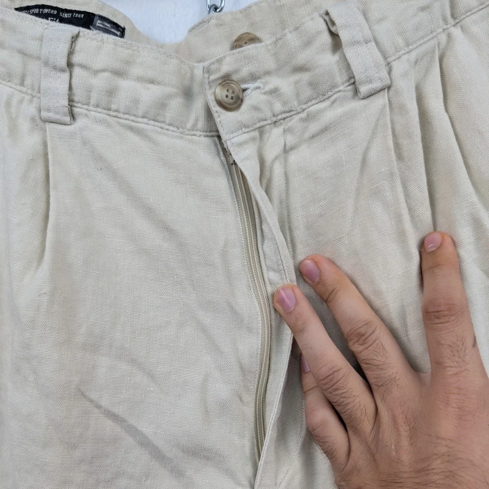 VTG Gap Pants Men's 34x29 Beige Linen Pleated Easy Fit Old Money Coastal 90s